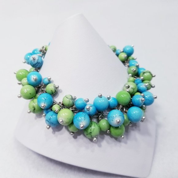 Lucky Brand Blue/Green Cluster Bead Bracelet - Picture 1 of 7